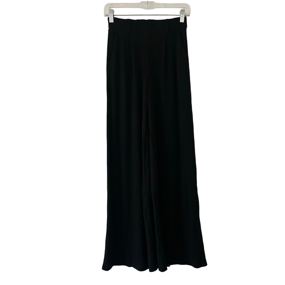 OGL Women's High Rise Plicated Textured Wide Leg Pants Trousers Black XS New